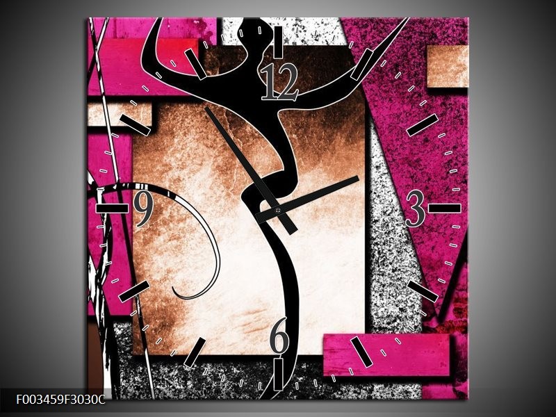 Wandklok op Canvas Abstract | Kleur: Roze, Zwart, Wit | F003459C