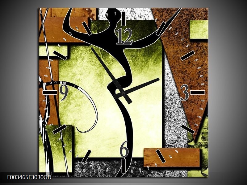 Wandklok op Glas Abstract | Kleur: Bruin, Groen, Zwart | F003465CGD