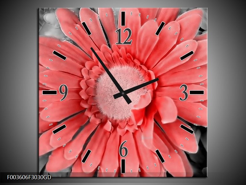 Wandklok op Glas Gerbera | Kleur: Rood, Zwart | F003606CGD