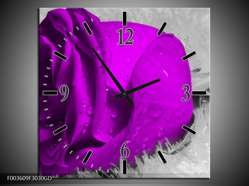 Wandklok op Glas Roos | Kleur: Paars, Grijs | F003609CGD