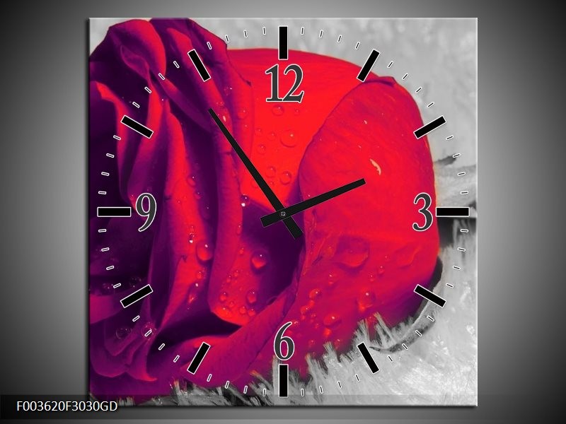 Wandklok op Glas Roos | Kleur: Rood, Grijs | F003620CGD