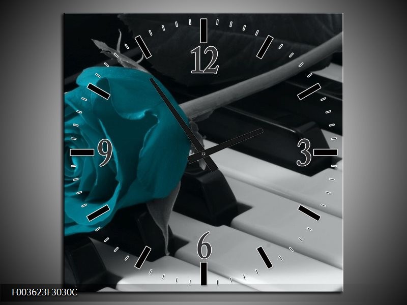 Wandklok op Canvas Roos | Kleur: Blauw, Zwart, Wit | F003623C