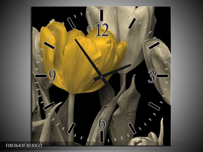 Wandklok op Glas Tulp | Kleur: Geel, Zwart | F003643CGD