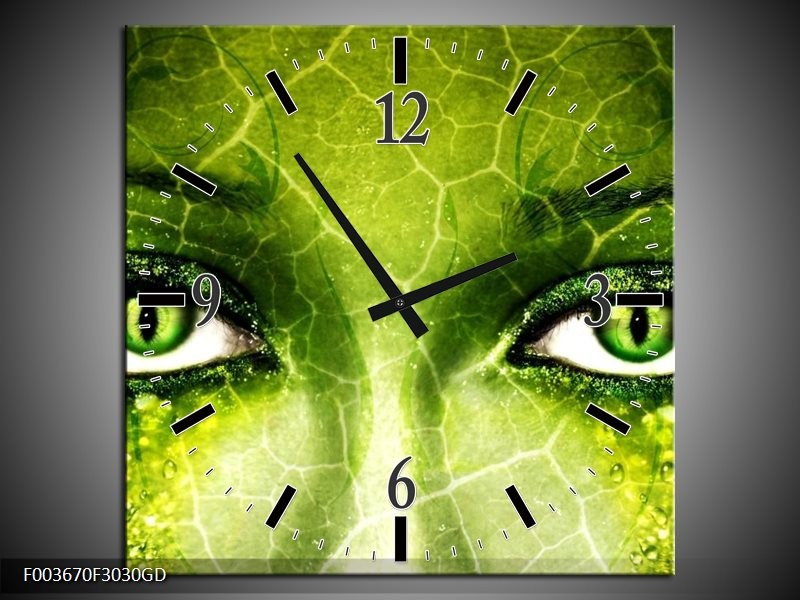 Wandklok op Glas Gezicht | Kleur: Groen, Wit, Zwart | F003670CGD