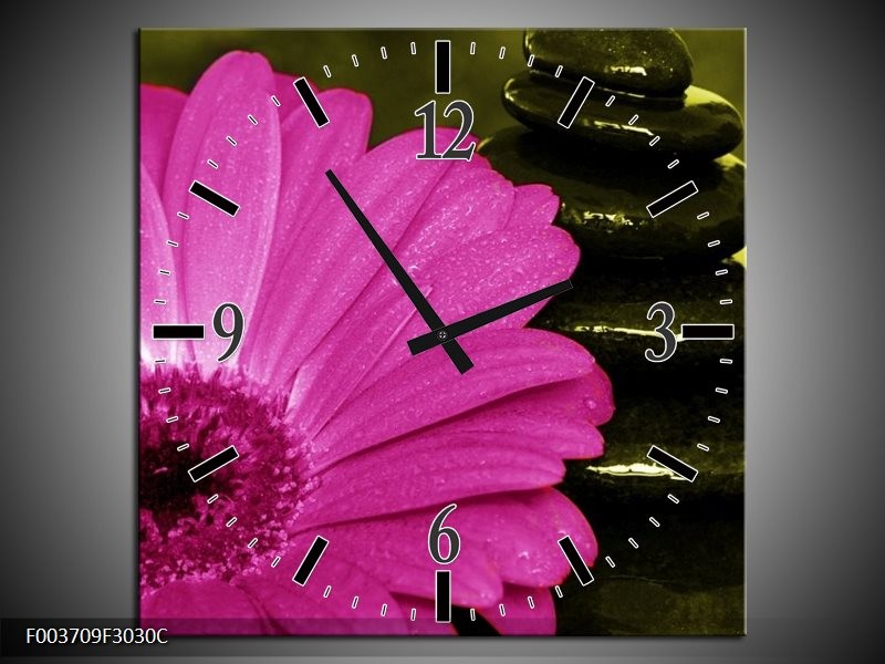 Wandklok op Canvas Bloem | Kleur: Roze, Zwart, Groen | F003709C