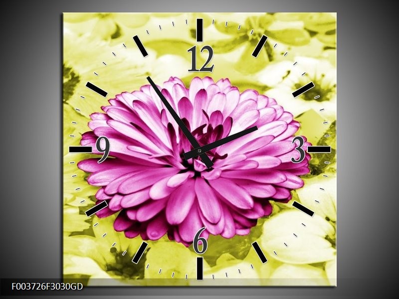 Wandklok op Glas Bloem | Kleur: Roze, Groen, Wit | F003726CGD