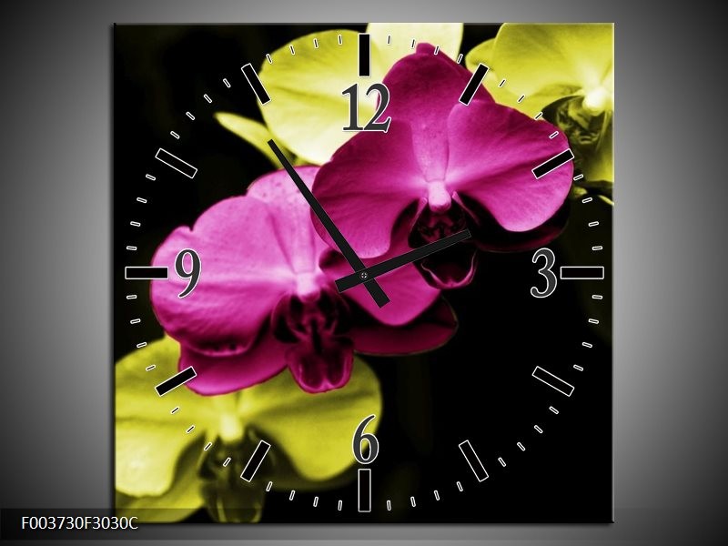 Wandklok op Canvas Orchidee | Kleur: Roze, Groen, Zwart | F003730C