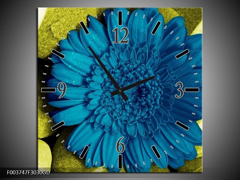 Wandklok op Glas Bloem | Kleur: Blauw, Zwart, Groen | F003747CGD