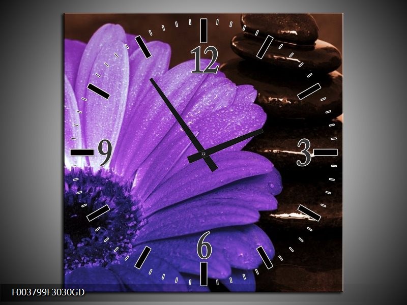 Wandklok op Glas Bloem | Kleur: Paars, Bruin, Wit | F003799CGD