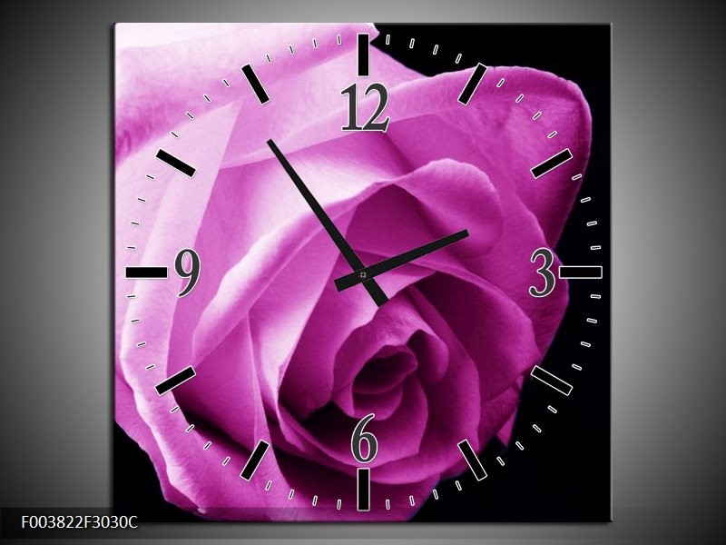Wandklok op Canvas Roos | Kleur: Roze, Wit, Zwart | F003822C