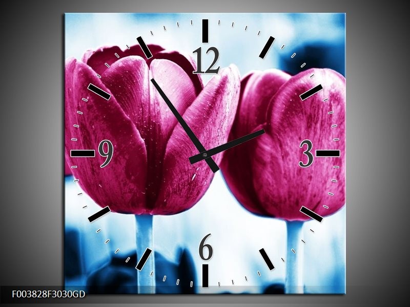 Wandklok op Glas Tulp | Kleur: Roze, Blauw | F003828CGD