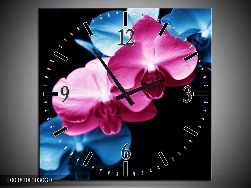Wandklok op Glas Tulp | Kleur: Roze, Blauw, Zwart | F003830CGD
