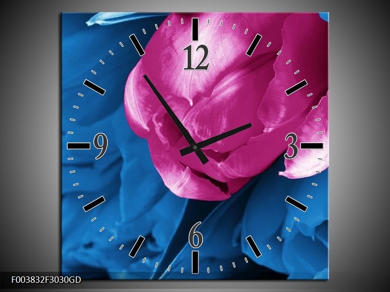 Wandklok op Glas Tulp | Kleur: Roze, Blauw | F003832CGD