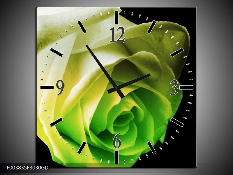 Wandklok op Glas Roos | Kleur: Geel, Groen, Zwart | F003835CGD