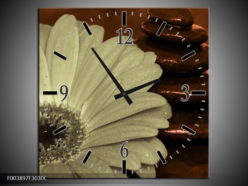 Wandklok op Canvas Bloem | Kleur: Bruin, Grijs | F003897C