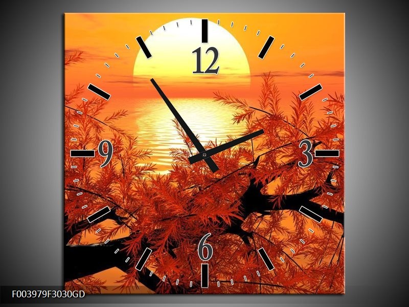 Wandklok op Glas Natuur | Kleur: Oranje, Geel, Zwart | F003979CGD