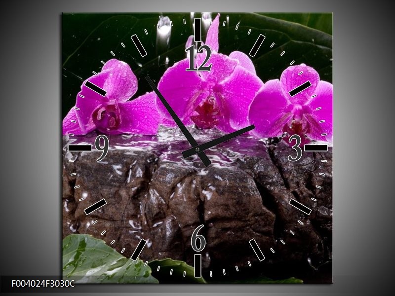 Wandklok op Canvas Orchidee | Kleur: Zwart, Roze, Grijs | F004024C