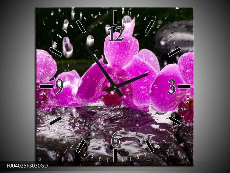 Wandklok op Glas Orchidee | Kleur: Zwart, Roze, Grijs | F004025CGD