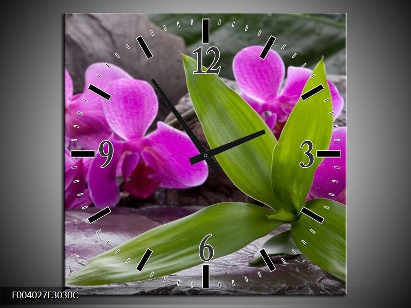 Wandklok op Canvas Orchidee | Kleur: Zwart, Roze, Grijs | F004027C