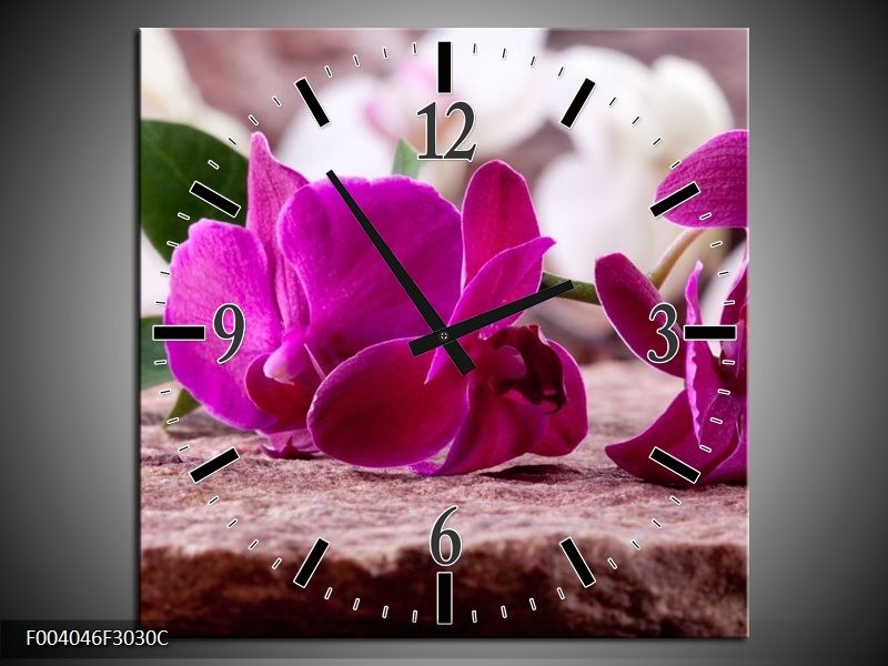 Wandklok op Canvas Orchidee | Kleur: Groen, Paars, Zwart | F004046C