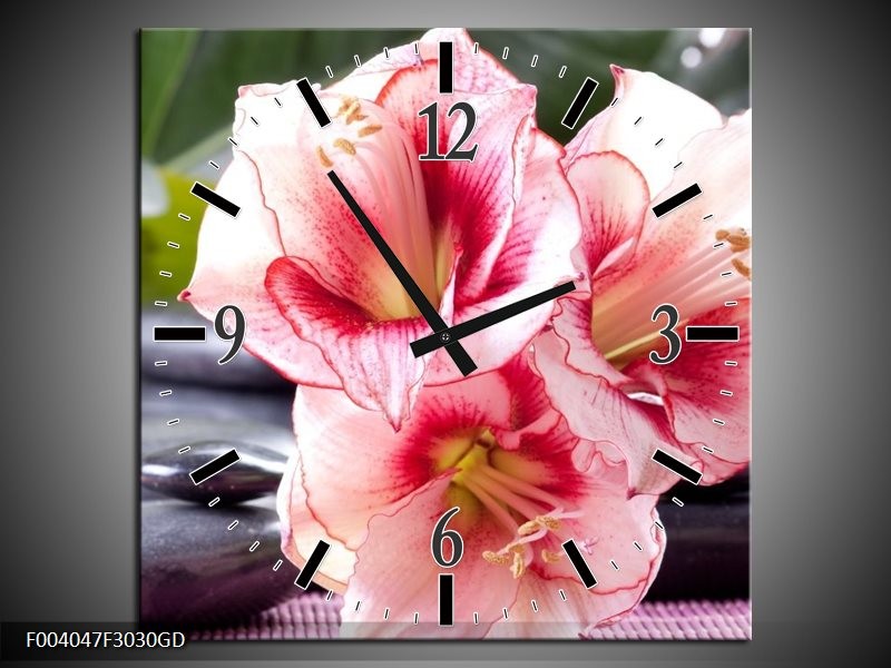 Wandklok op Glas Bloem | Kleur: Roze, Wit, Groen | F004047CGD