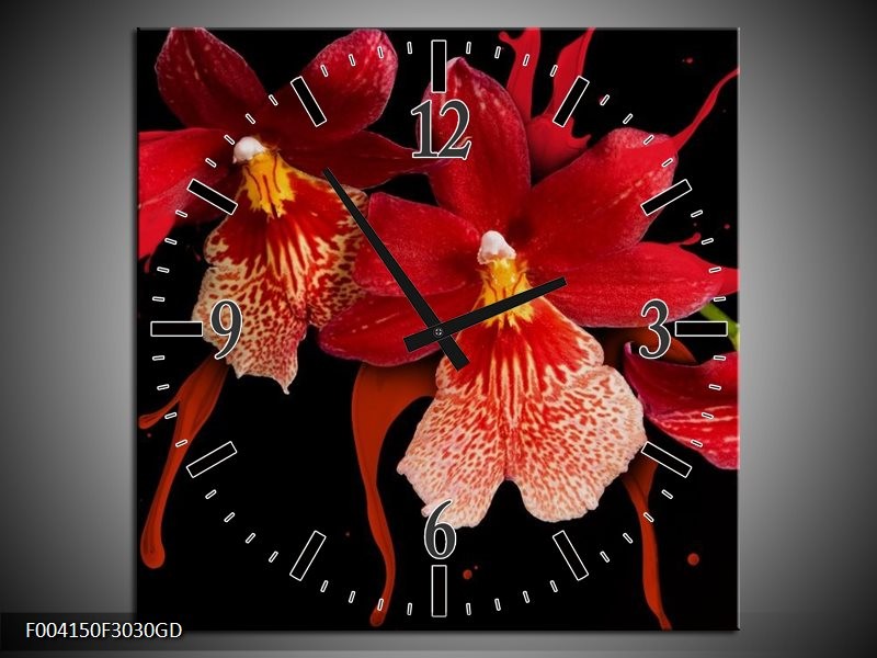 Wandklok op Glas Orchidee | Kleur: Roze, Rood, Zwart, | F004150CGD