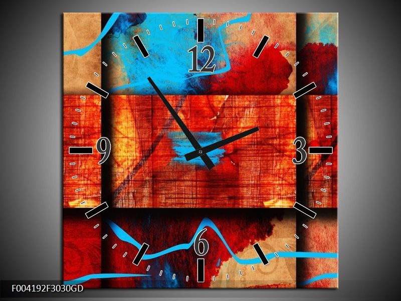 Wandklok op Glas Abstract | Kleur: Blauw, Oranje, Rood | F004192CGD