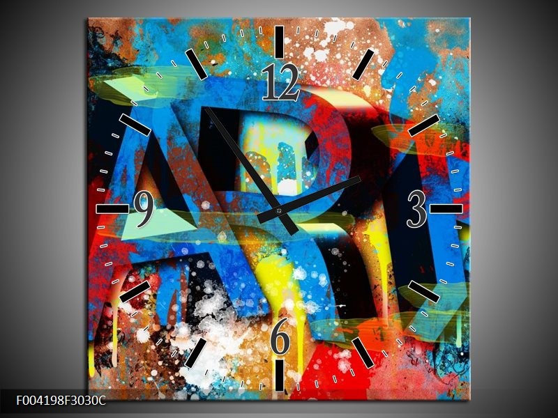 Wandklok op Canvas Abstract | Kleur: Blauw, Geel, Rood | F004198C