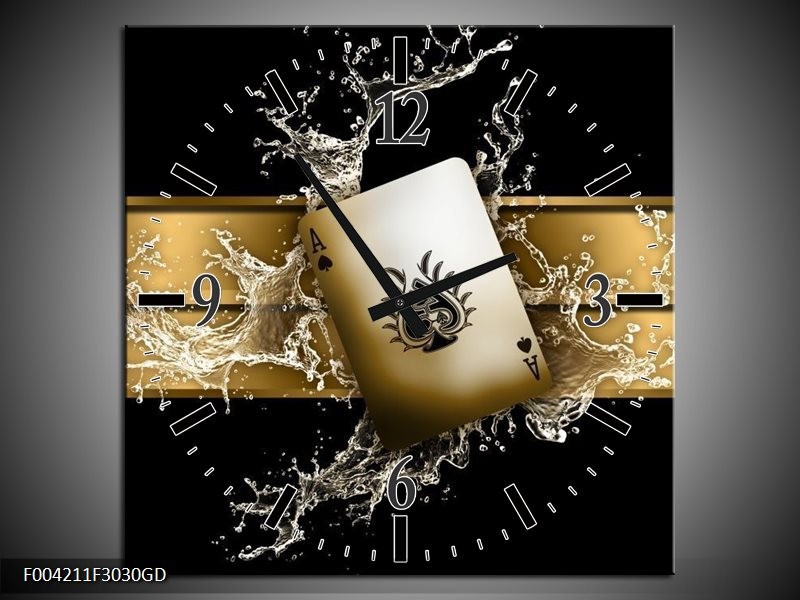 Wandklok op Glas Abstract | Kleur: Zwart, Goud, Bruin | F004211CGD