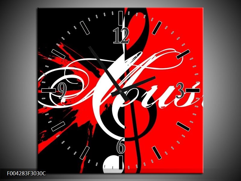 Wandklok op Canvas Muziek | Kleur: Rood, Zwart, Wit | F004283C