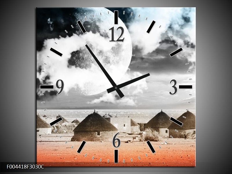 Wandklok op Canvas Modern | Kleur: Rood, Grijs, Zwart | F004418C