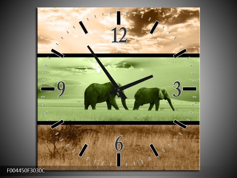 Wandklok op Canvas Olifant | Kleur: Groen, Bruin | F004450C