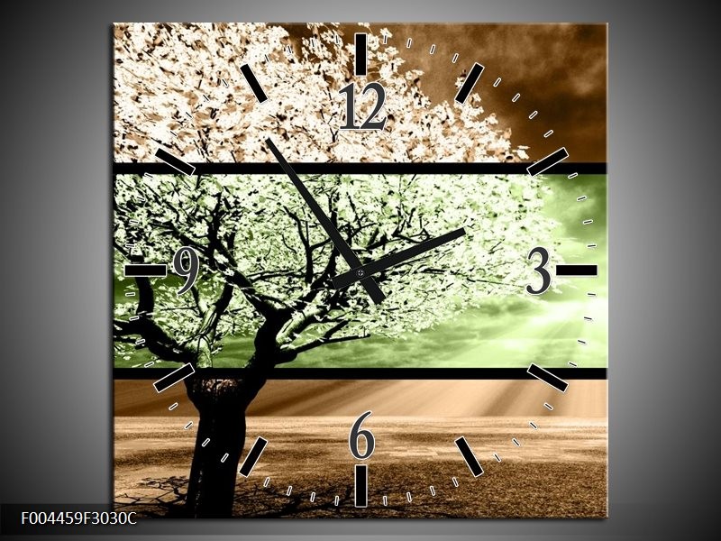 Wandklok op Canvas Boom | Kleur: Bruin, Groen, Zwart | F004459C