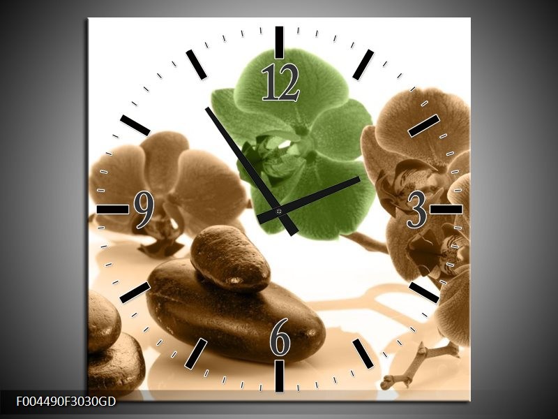 Wandklok op Glas Orchidee | Kleur: Groen, Bruin, Wit | F004490CGD