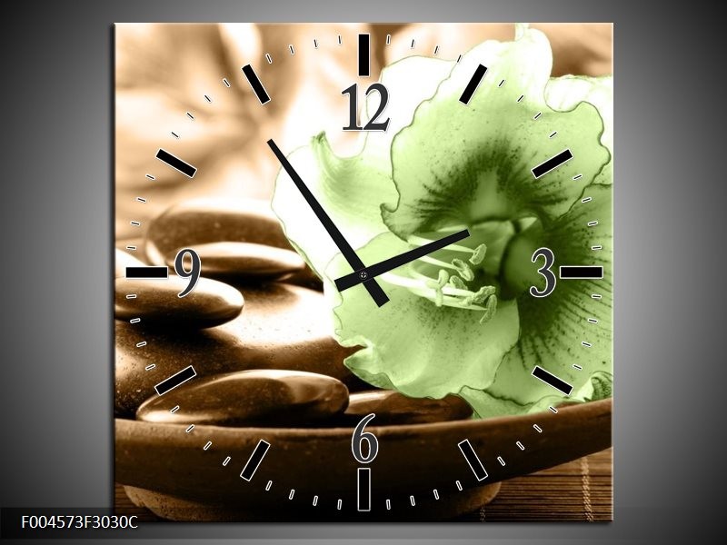 Wandklok op Canvas Orchidee | Kleur: Groen, Bruin | F004573C