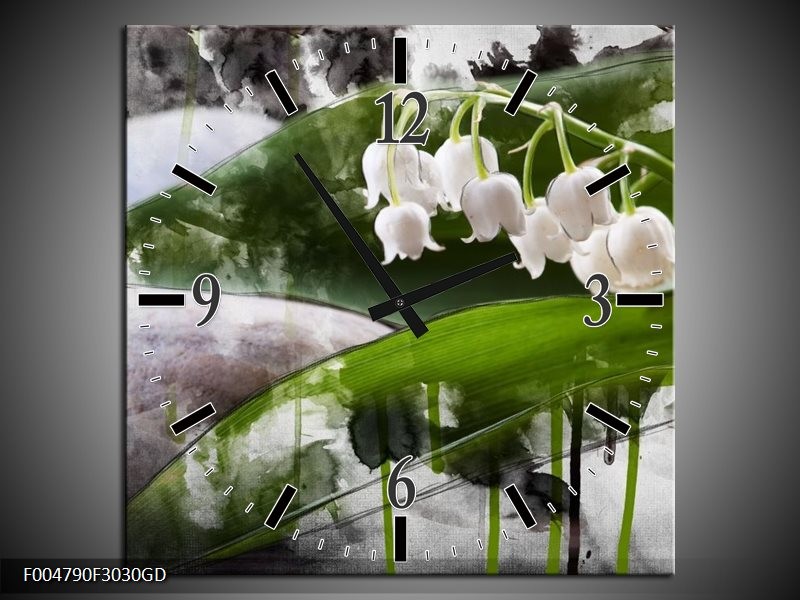 Wandklok op Glas Bloem | Kleur: Wit, Groen, Grijs | F004790CGD