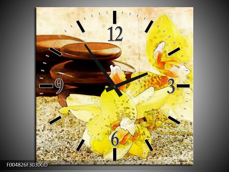 Wandklok op Glas Spa | Kleur: Geel, Bruin, Wit | F004826CGD