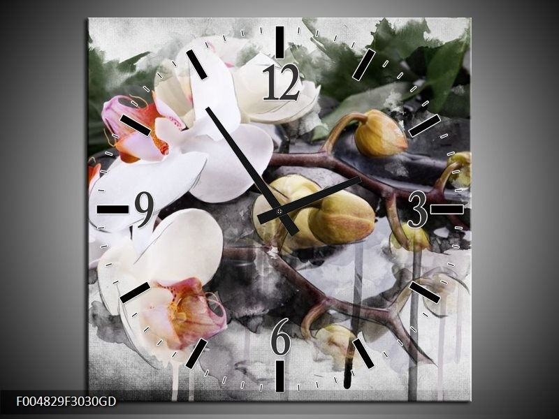 Wandklok op Glas Orchidee | Kleur: Wit, Grijs | F004829CGD