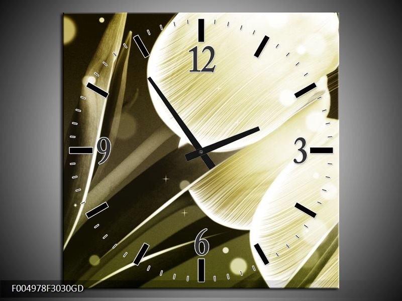 Wandklok op Glas Tulp | Kleur: Wit, Grijs | F004978CGD