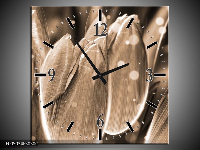 Wandklok op Canvas Tulp | Kleur: Grijs, Zwart | F005034C