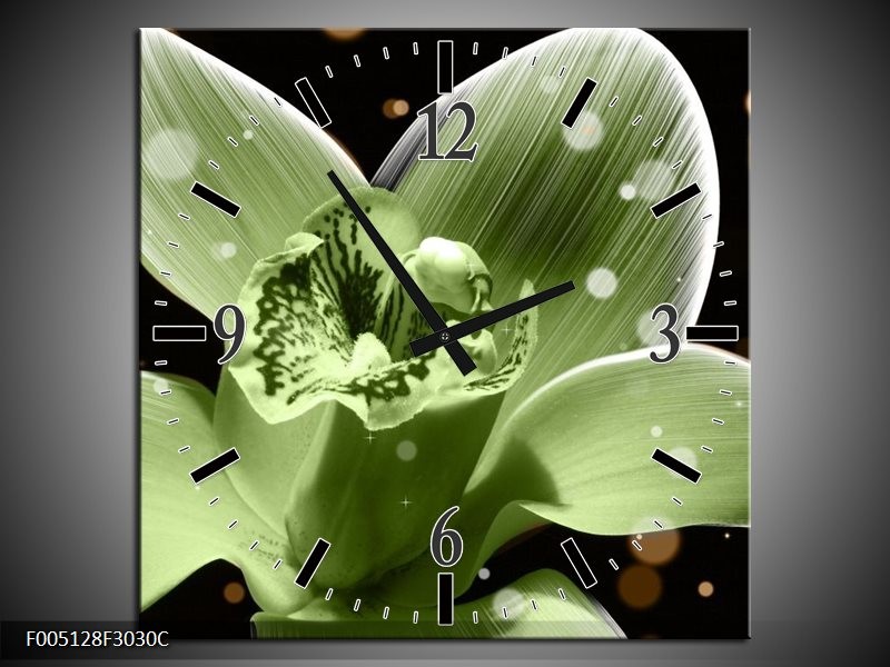 Wandklok op Canvas Iris | Kleur: Groen, Zwart | F005128C