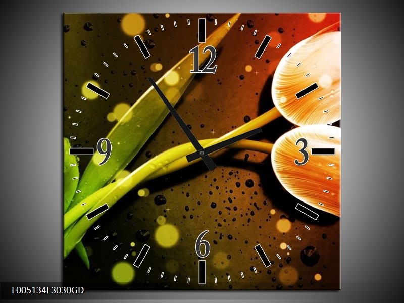 Wandklok op Glas Tulp | Kleur: Oranje, Groen, Rood | F005134CGD