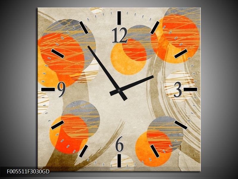 Wandklok op Glas Art | Kleur: Oranje, Grijs, Geel | F005511CGD