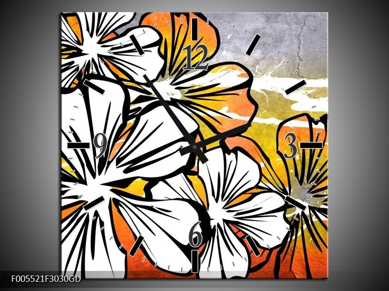Wandklok op Glas Art | Kleur: Wit, Oranje, Grijs | F005521CGD