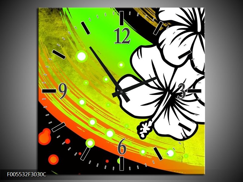 Wandklok op Canvas Art | Kleur: Groen, Zwart, Wit | F005532C