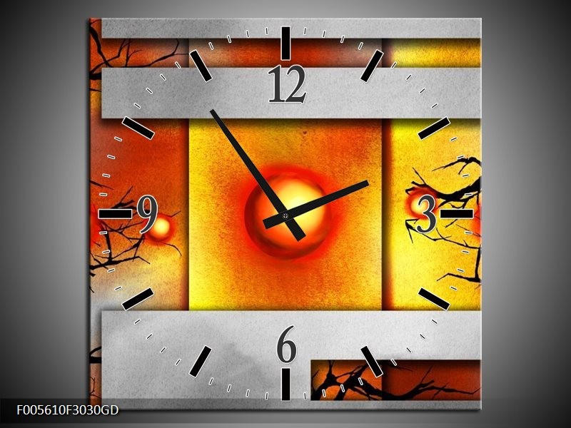 Wandklok op Glas Art | Kleur: Grijs, Zwart, Oranje | F005610CGD