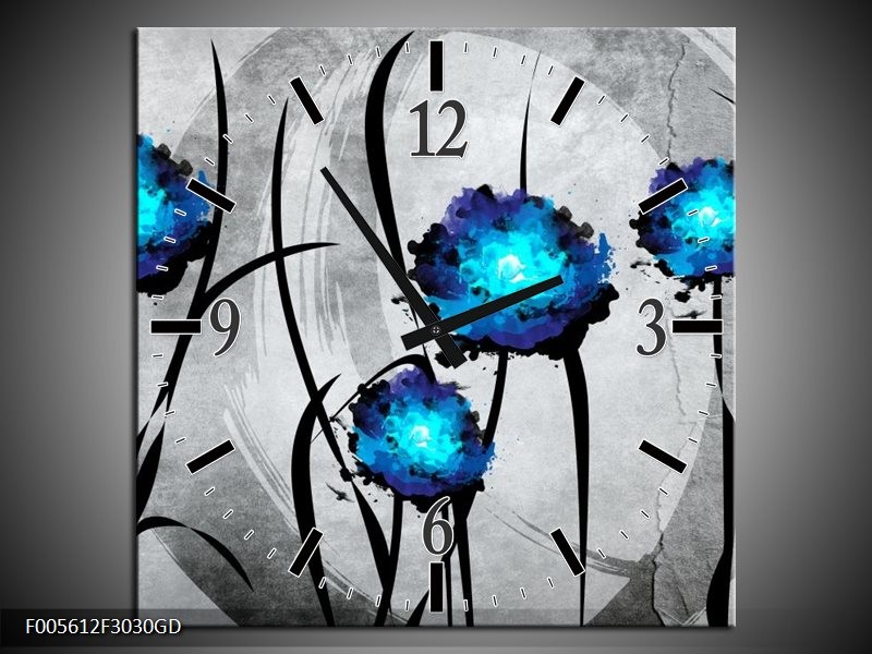 Wandklok op Glas Tulp | Kleur: Grijs, Blauw, Zwart | F005612CGD