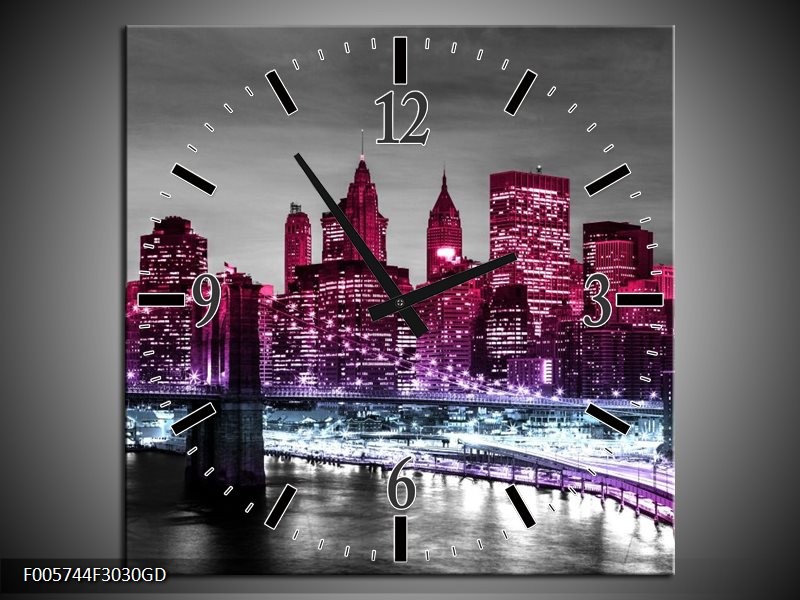 Wandklok op Glas New York | Kleur: Paars, Zwart | F005744CGD