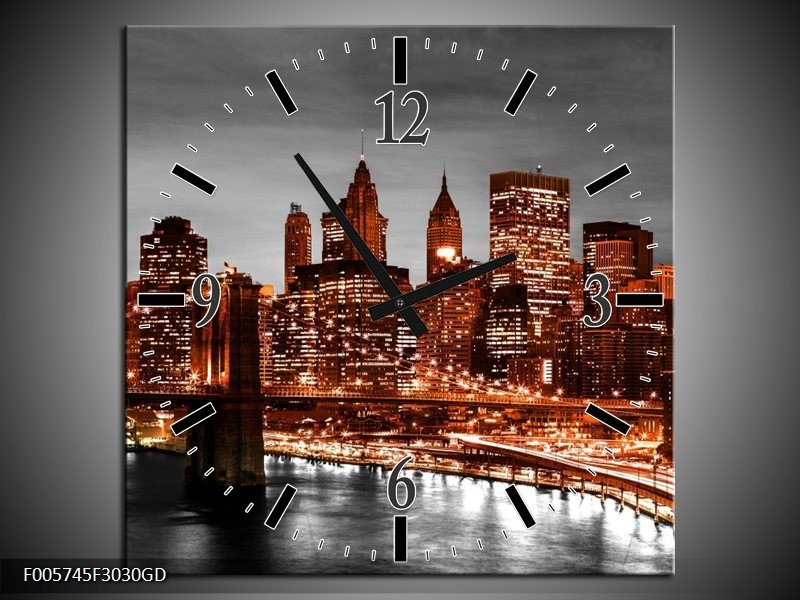 Wandklok op Glas New York | Kleur: Bruin, Zwart | F005745CGD