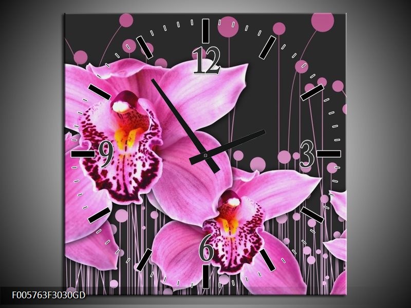 Wandklok op Glas Orchidee | Kleur: Roze, Grijs | F005763CGD